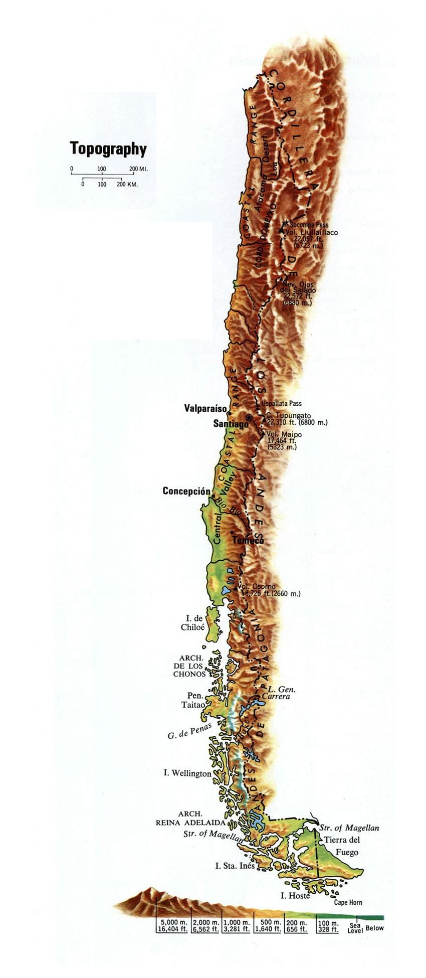 Chile magassági térkép