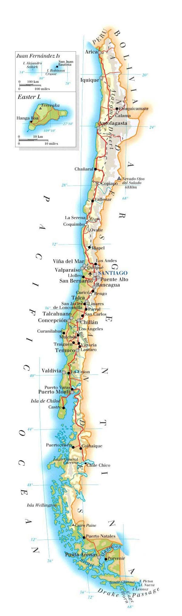 Térkép Chile nemzeti parkok 