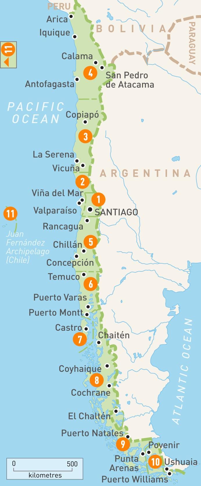 Chile tartományok térkép