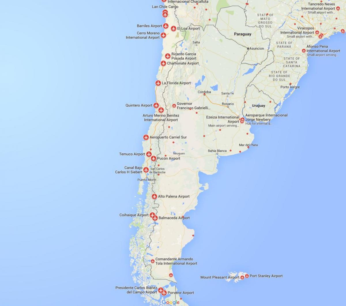 térkép repülőterek Chilében