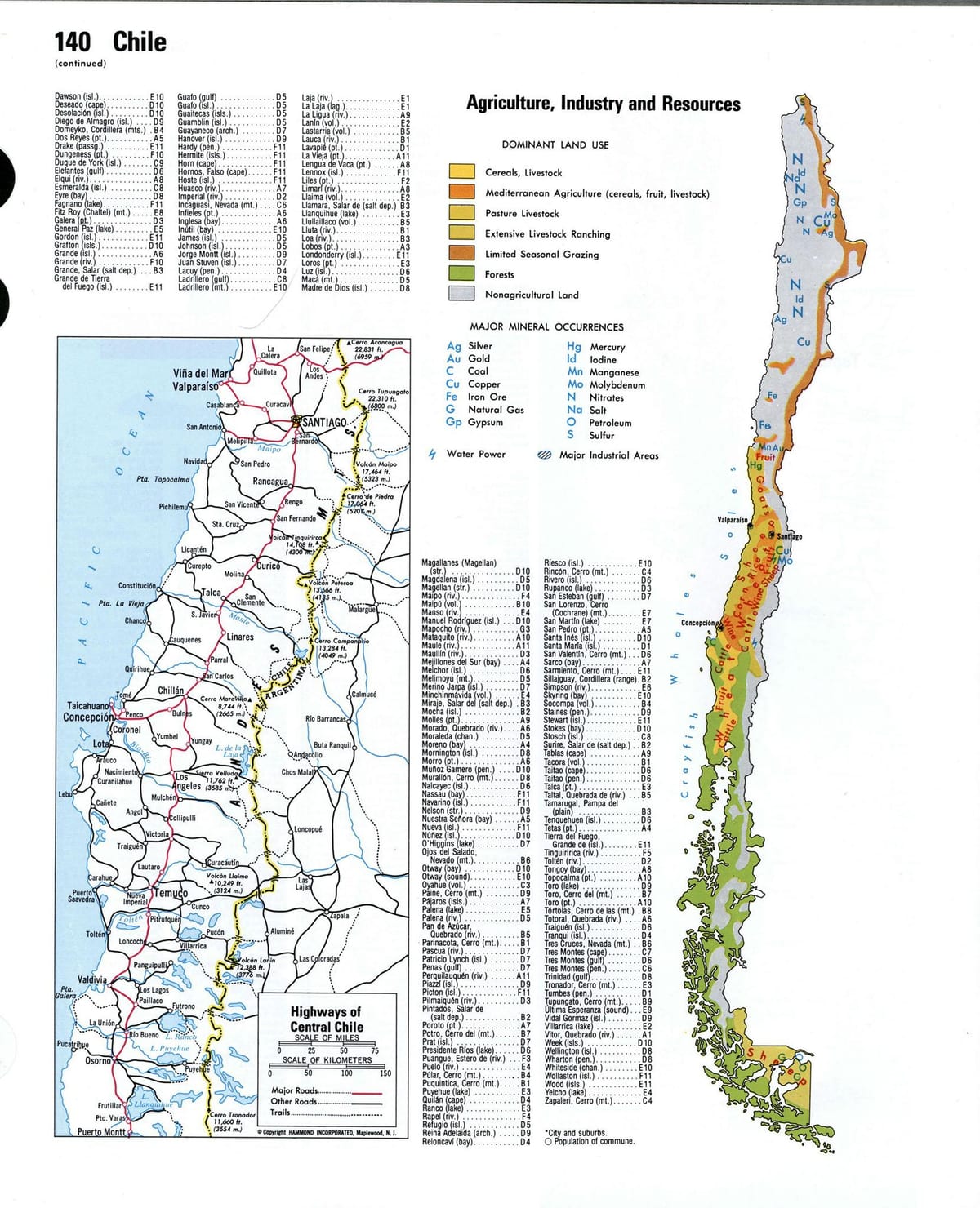 Térkép Chile természeti erőforrások 