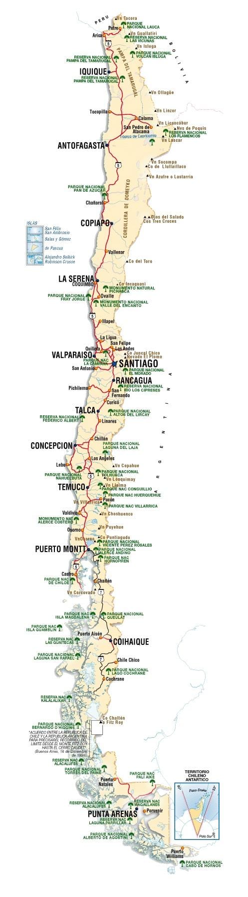 Chile látnivalók térkép
