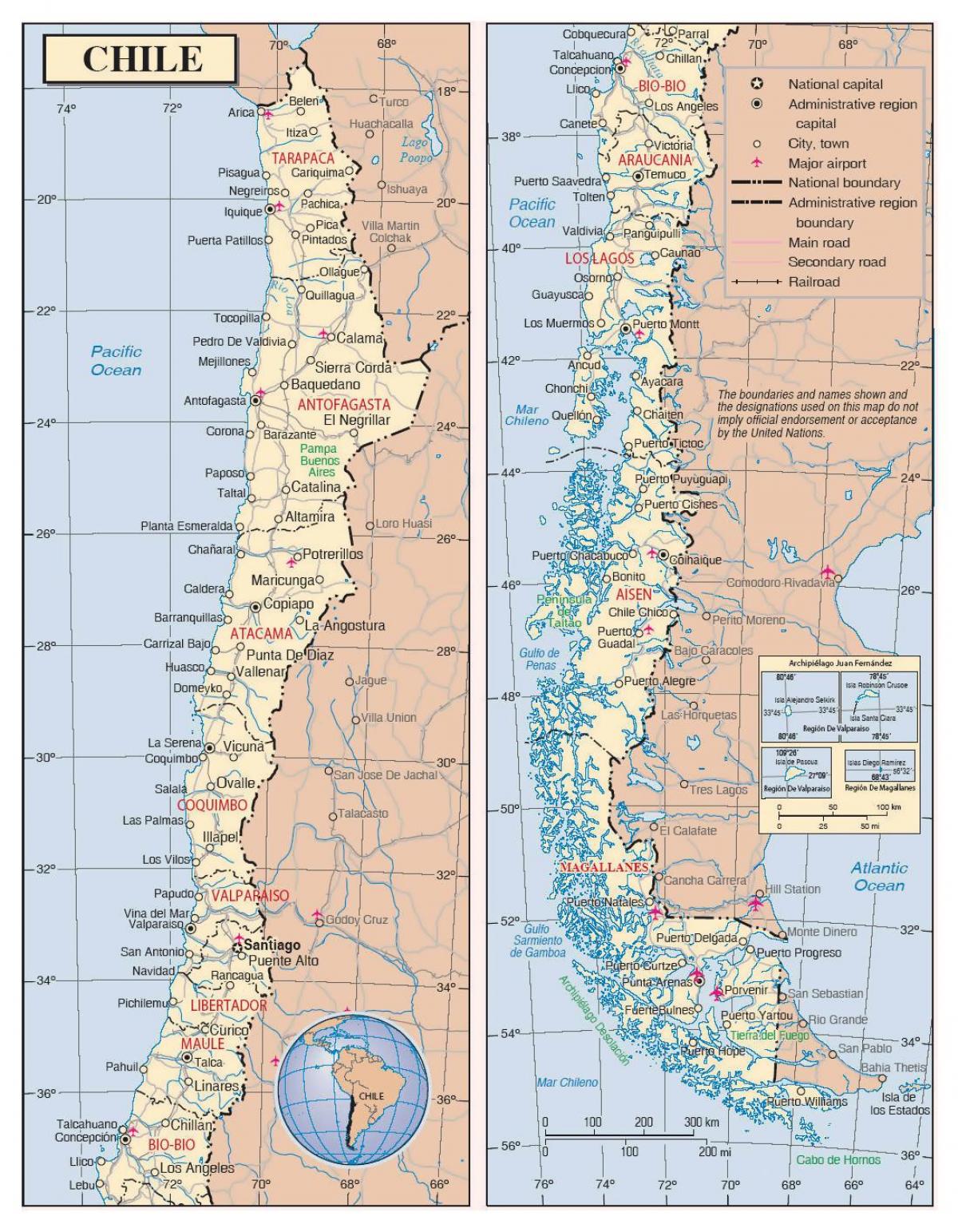 térkép Chile a városok