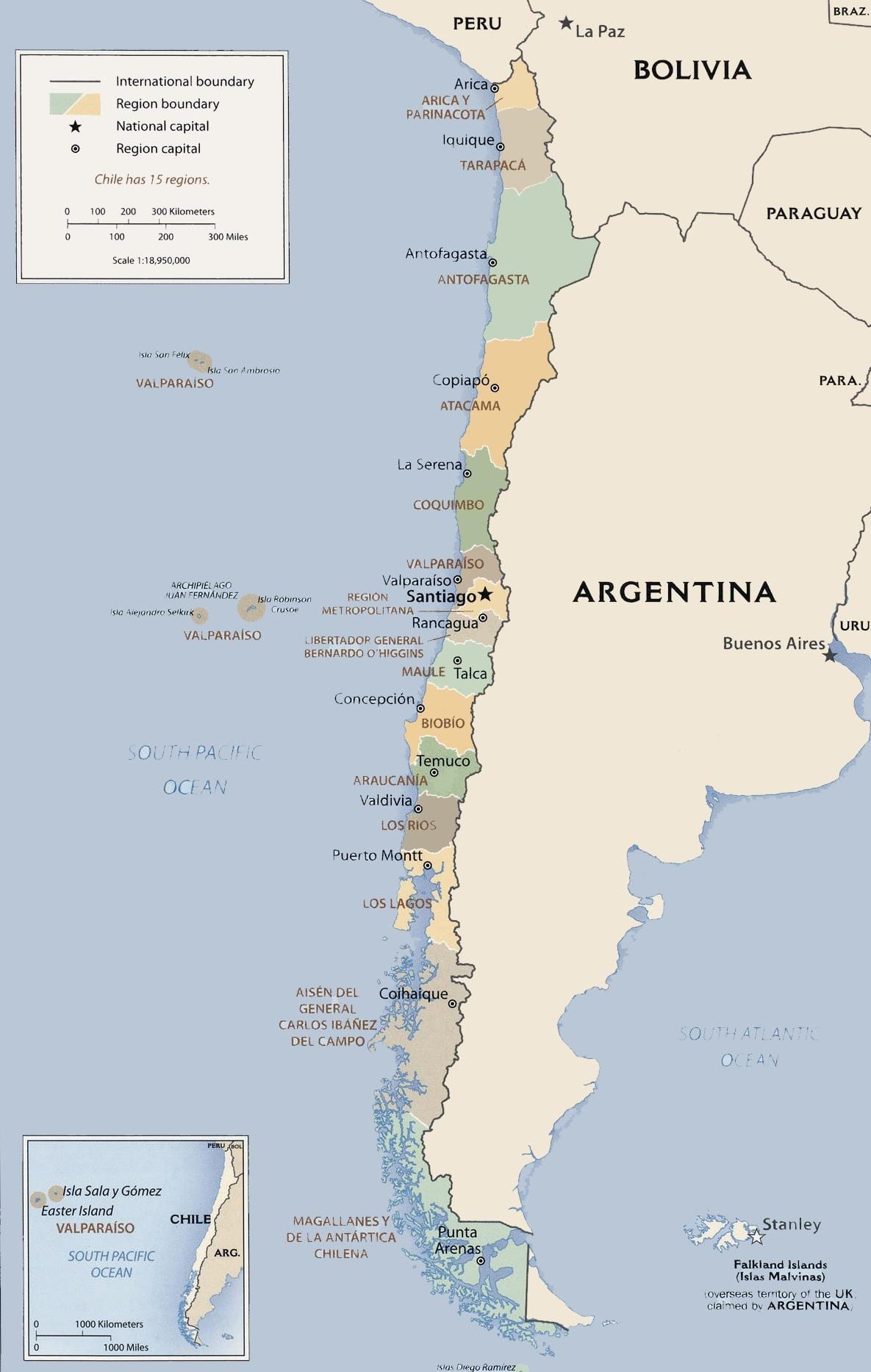 Térkép politikai Chile